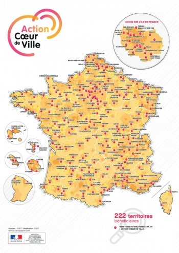 Carte 222 villes du programme Action Coeur de Ville