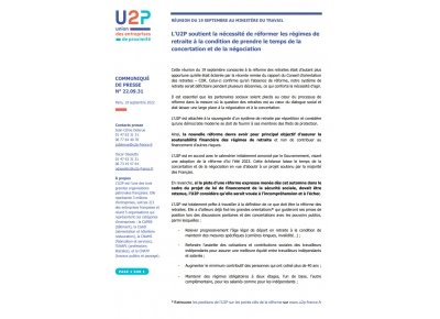 L’U2P soutient la nécessité de réformer les régimes de retraite à la condition de prendre le temps de la concertation et de la négociation