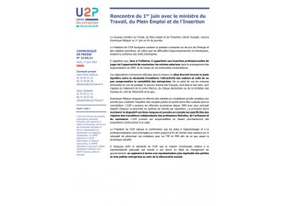 Rencontre du 1er juin avec le ministre du Travail, du Plein Emploi et de l’Insertion