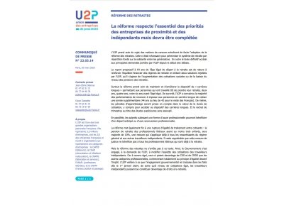 Retraites : la réforme respecte l’essentiel des priorités des entreprises de proximité et des indépendants mais devra être complétée